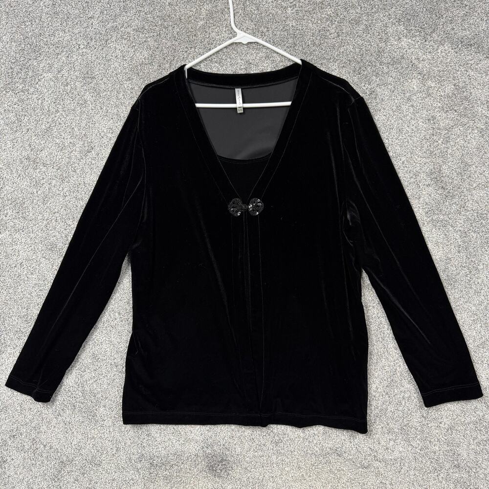 Black Velvet Blouse XL Old Hollywood Evening Glam Classic Dark Romantic Goth